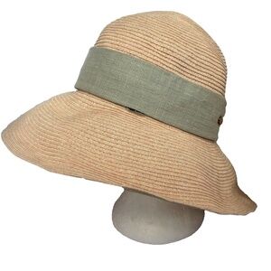 SIGGI Sun HatWide Floppy Brim Pink With Grey Bow Band 22 1/2" around head Beach